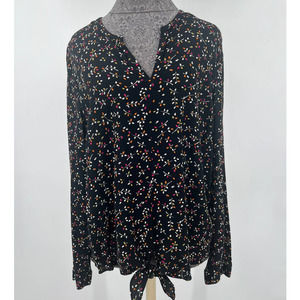 J.Jill women's black and floral top blouse long sleeve size large